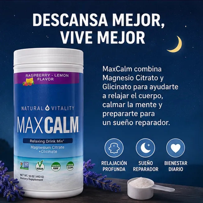 Natural Vitality MaxCalm – Magnesio Relajante (Frambuesa-Limón)