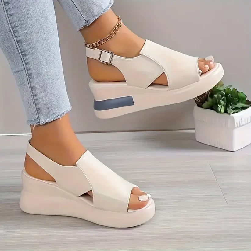 Sandalia de plataforma confort blanca pie
