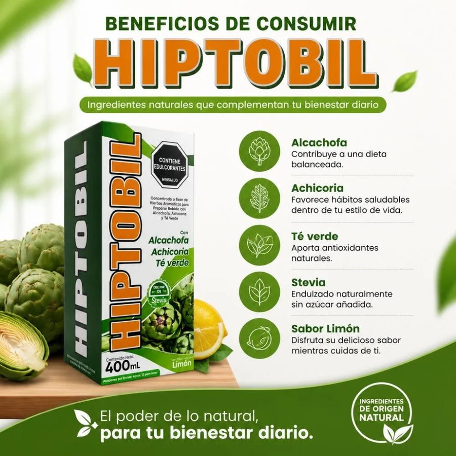 Hiptobil – Bebida Herbal con Alcachofa y Té Verde (Limón, 400 ml)