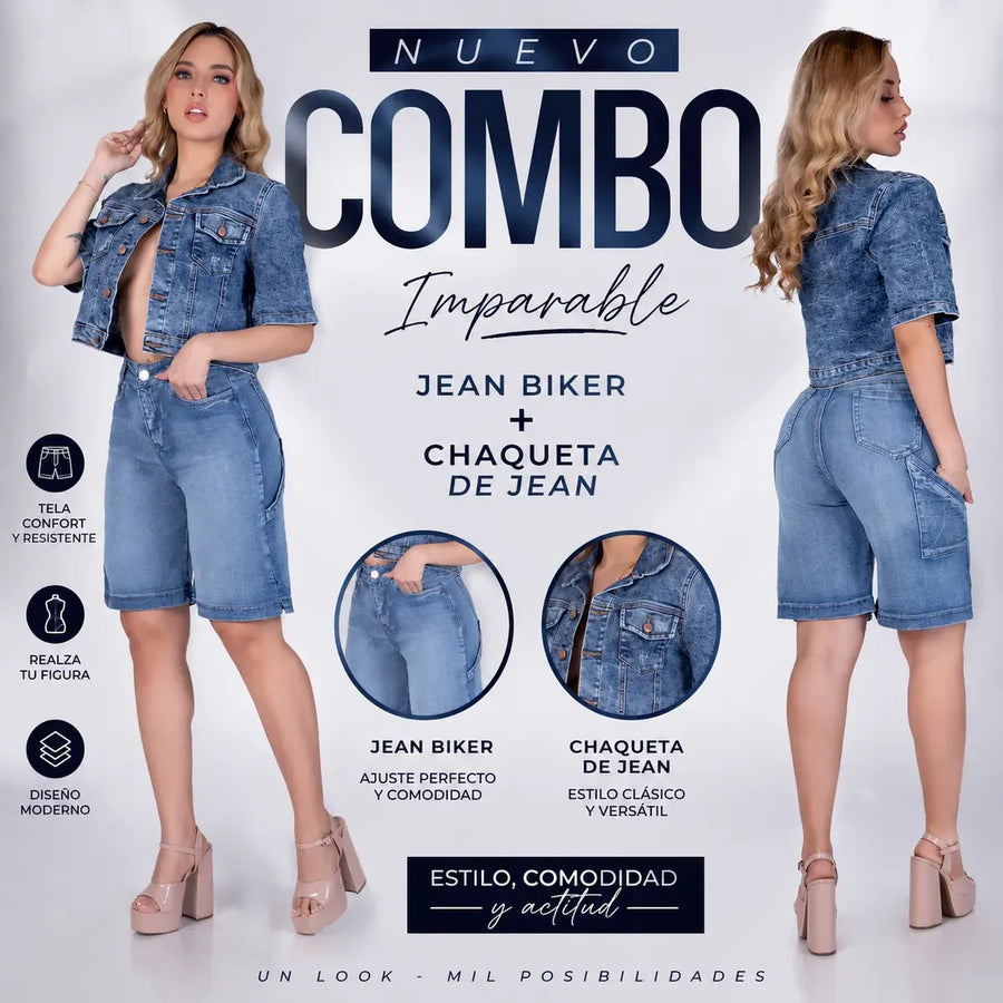 Combo Jean Biker + Chaqueta Tipo Jean