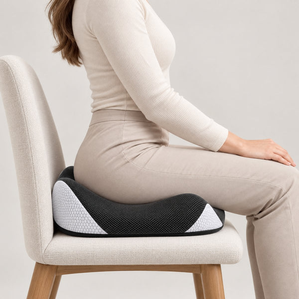 Cojín ergonómico de espuma viscoelástica con recorte para el coxis