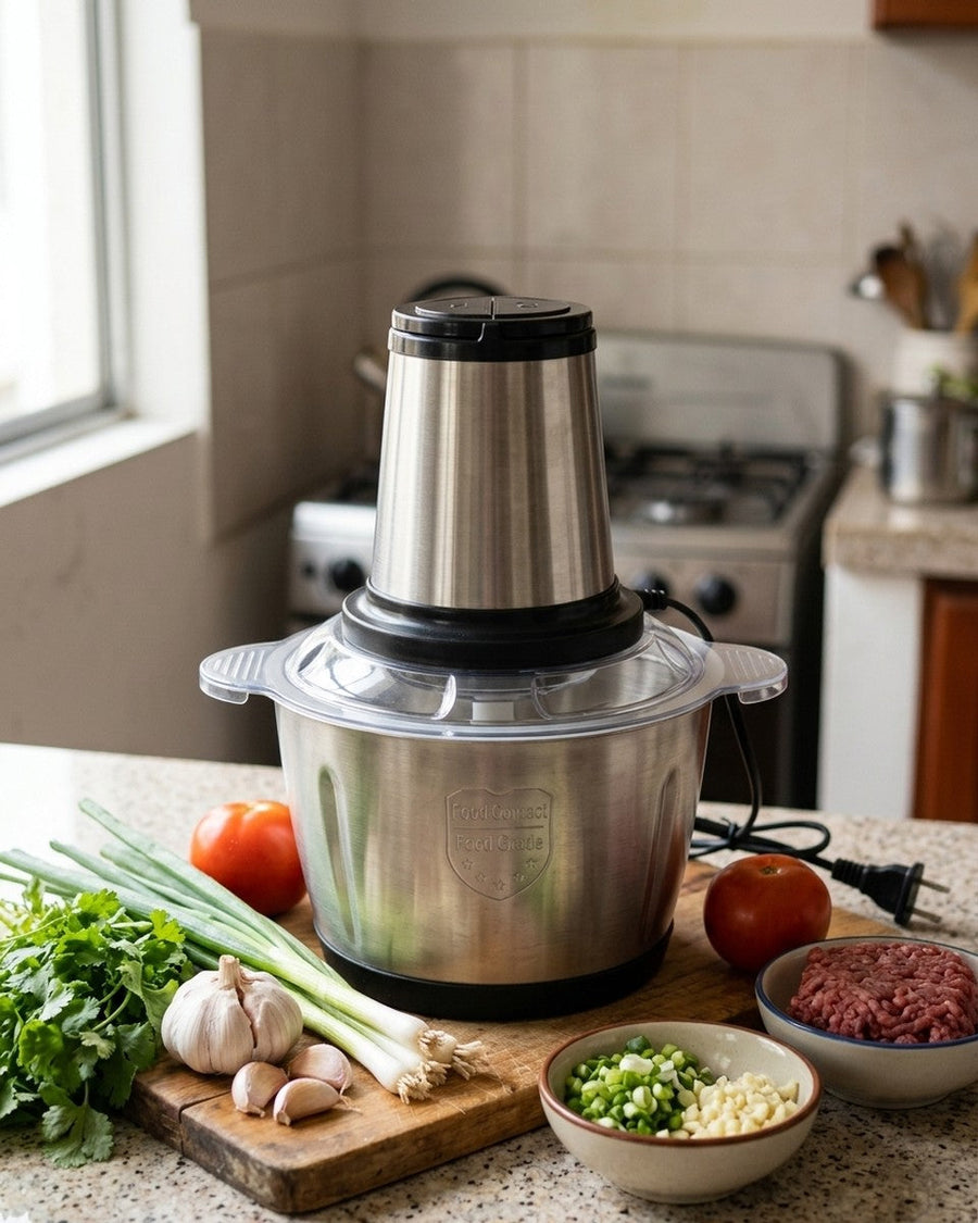 Picadora eléctrica 2L de acero inoxidable en la cocina